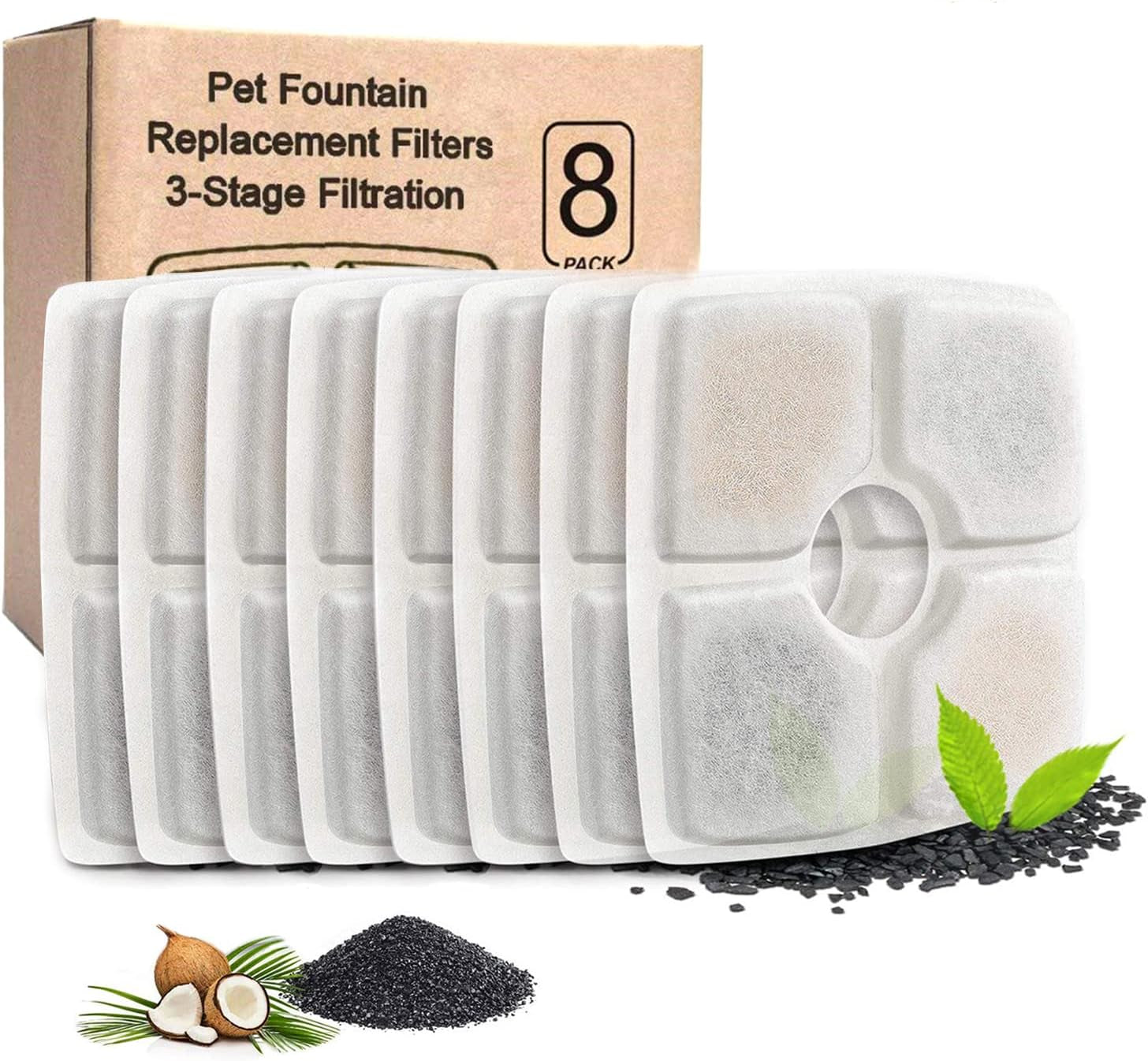 8-Pack Cat Water Fountain Filter, Replacement Fountain Filters for Square 84Oz/2.5L Automatic Pet Fountain Cat Water Fountain