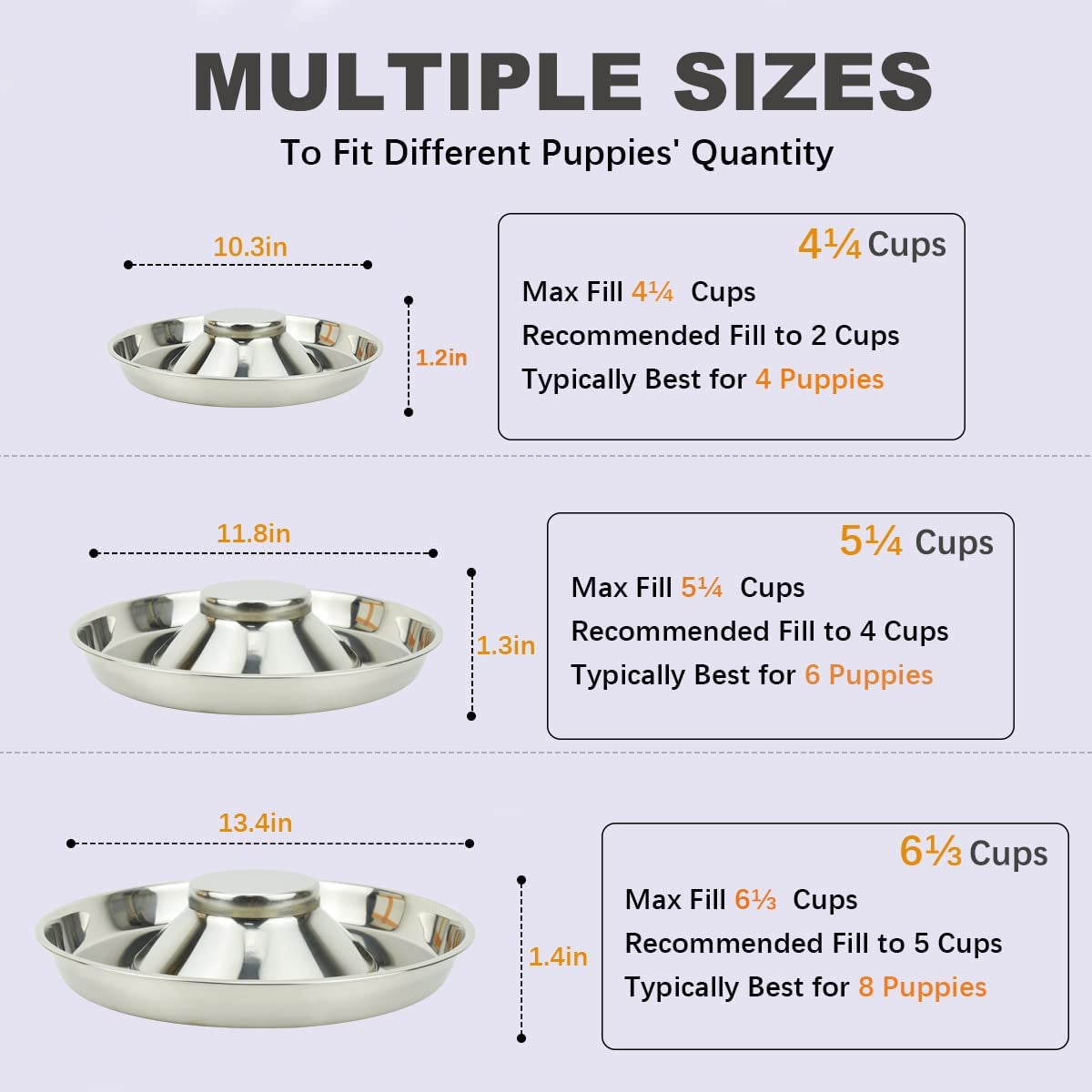 Stainless Steel Puppy Dog Bowls, Pets Puppies Feeding Food and Water Weaning Bowls Dishes Feeder, 11.8 Inch